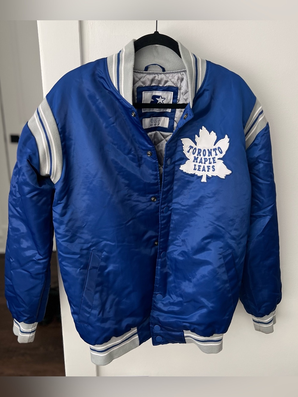 STARTER Blue and White Toronto Maple Leafs Satin-Style Jacket